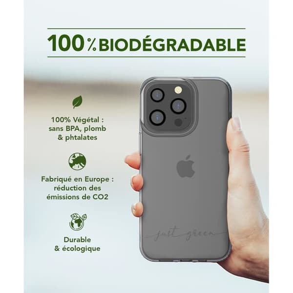 Transparent återvinningsbart fodral till iPhone 13 Pro Just Green