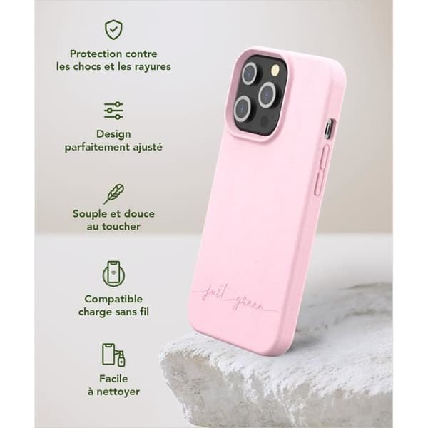 Fodral - Just Green - iPhone 13 Pro - Biologiskt nedbrytbar - Rosa - Mjuk - Matt