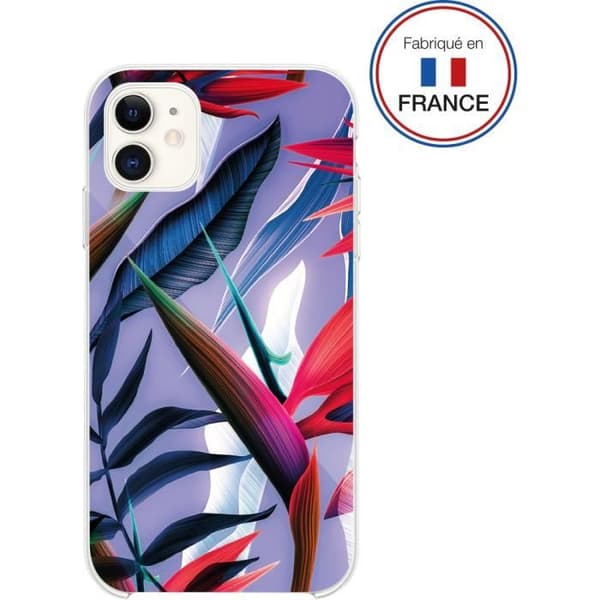Resinfodral till iPhone XR / 11 Rosa löv - Made in France Bigben