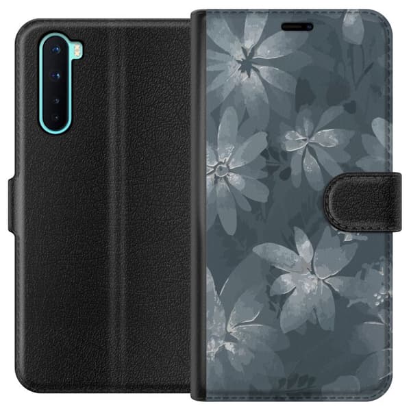 OnePlus Nord Tegnebogsetui Blomster Grå / Blå
