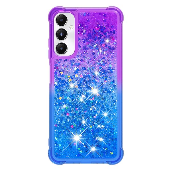 SKALO Samsung A05s 4G Juoksuhiekka Glitter Sydämet TPU kuori - Violetti-Sininen