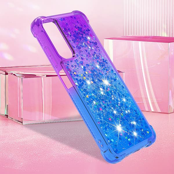 SKALO Samsung A05s 4G Juoksuhiekka Glitter Sydämet TPU kuori - Violetti-Sininen