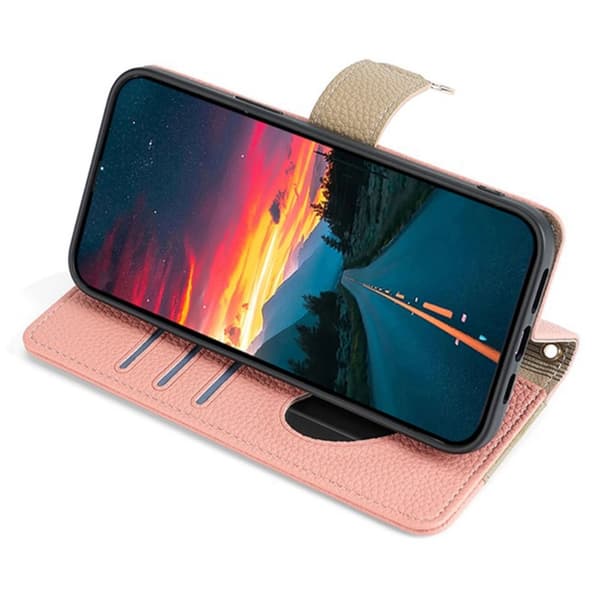 SKALO Samsung A05s 4G Litchi Makeup Mirror Flip Cover - Pink