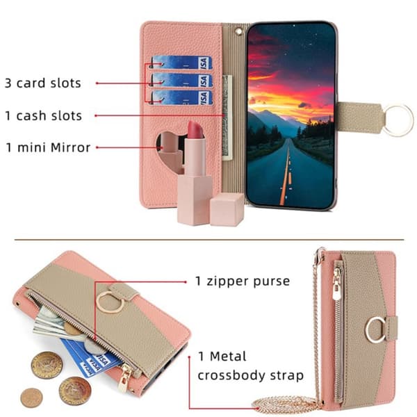 SKALO Samsung A05s 4G Litchi Makeup Mirror Flip Cover - Pink