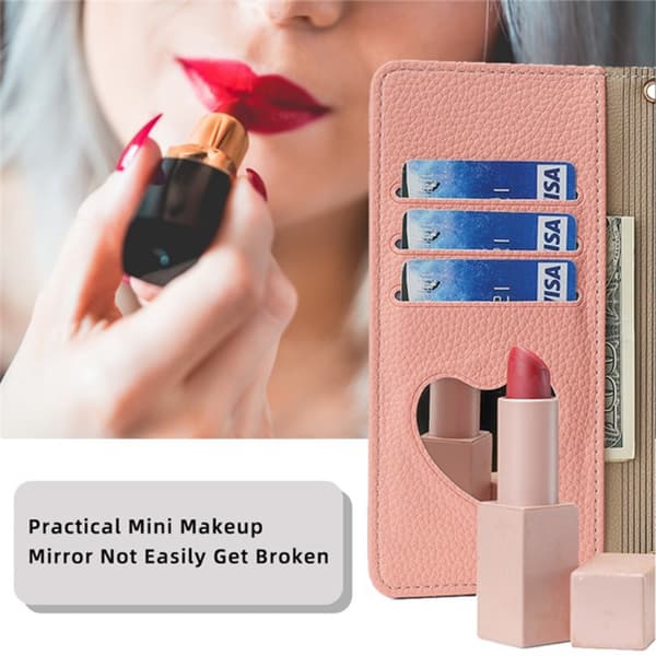 SKALO Samsung A05s 4G Litchi Makeup Mirror Flip Cover - Pink