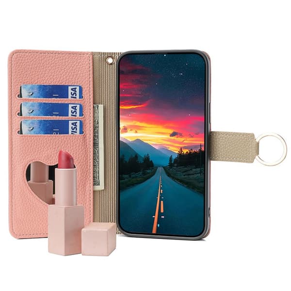 SKALO Samsung A05s 4G Litchi Makeup Mirror Flip Cover - Pink