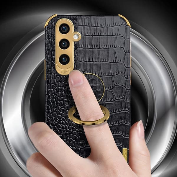 SKALO Samsung A25 5G Crocodile Guldkant Ring Cover - Hvid