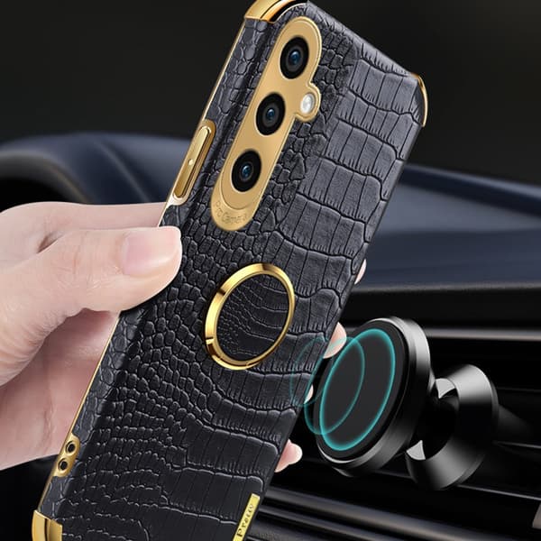 SKALO Samsung A25 5G Crocodile Guldkant Ring Cover - Hvid