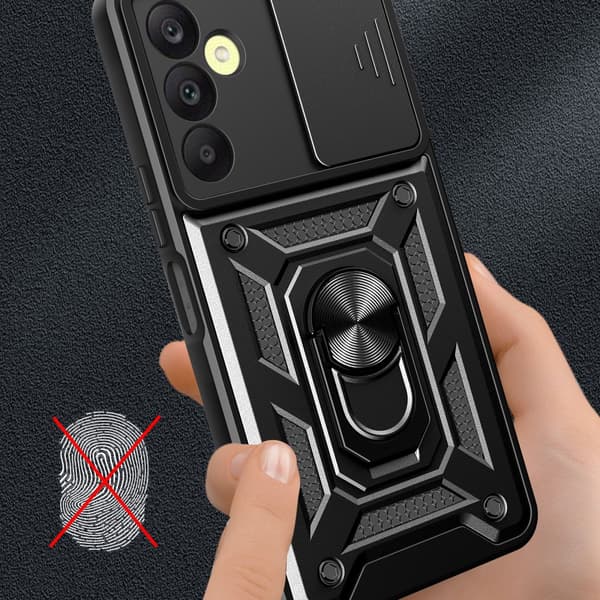 SKALO Samsung A25 5G Armor hybridi metallirengas kameran liukusäädin - Musta