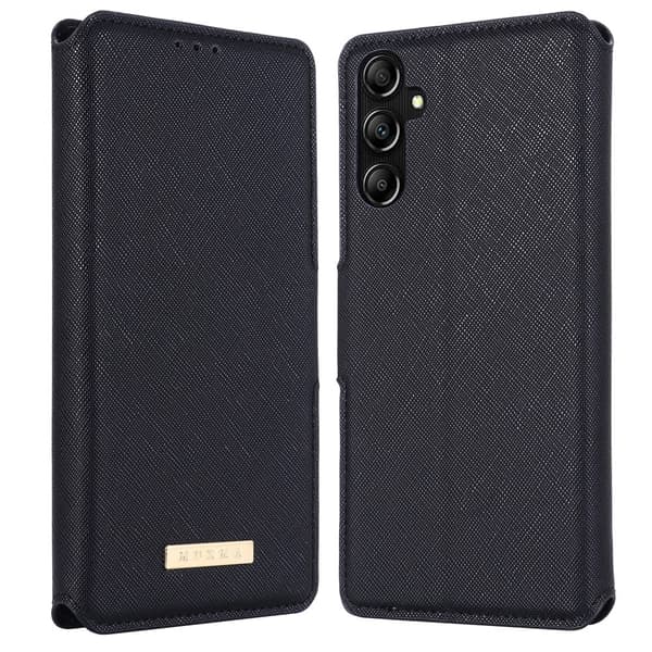 SKALO Samsung A25 5G MUXMA Saffiano PU-nahka Lompakkokotelo - Musta