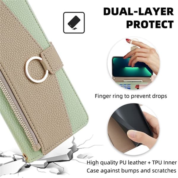 SKALO Samsung A25 5G Litchi Makeup Mirror Flip Cover - Grøn