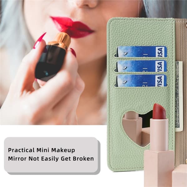 SKALO Samsung A25 5G Litchi Makeup Mirror Flip Cover - Grøn