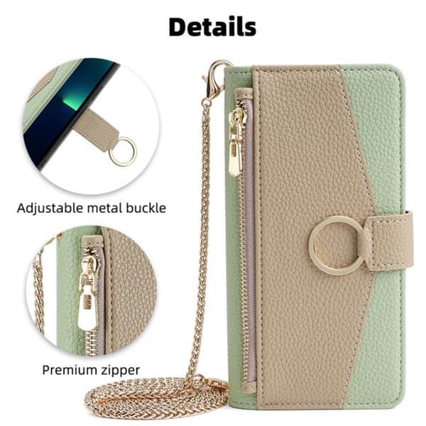 SKALO Samsung A25 5G Litchi Makeup Mirror Flip Cover - Grøn