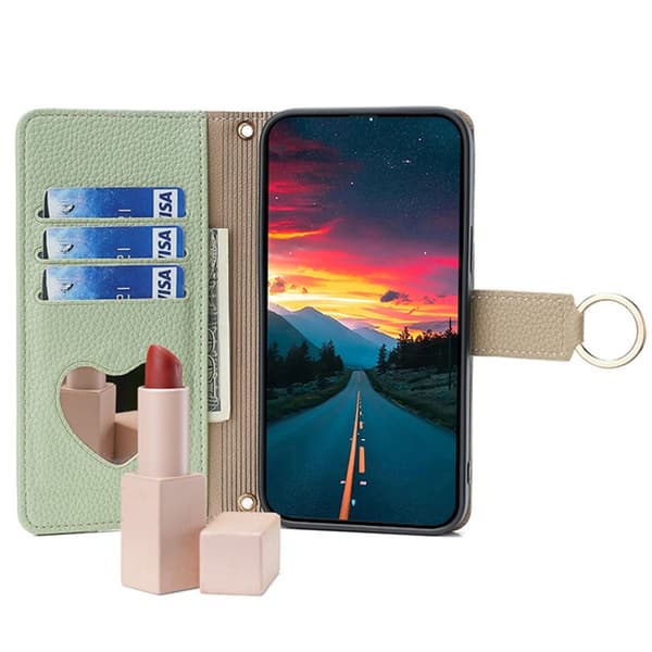 SKALO Samsung A25 5G Litchi Makeup Mirror Flip Cover - Grøn