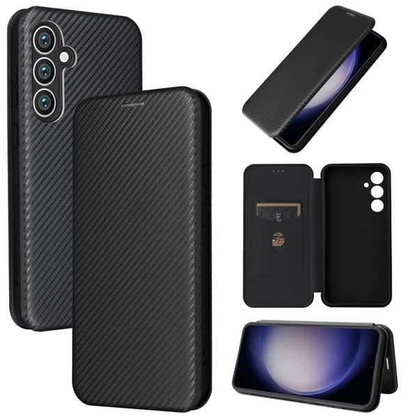 SKALO Samsung S23 FE Carbon Fiber Lompakkokotelo - Musta