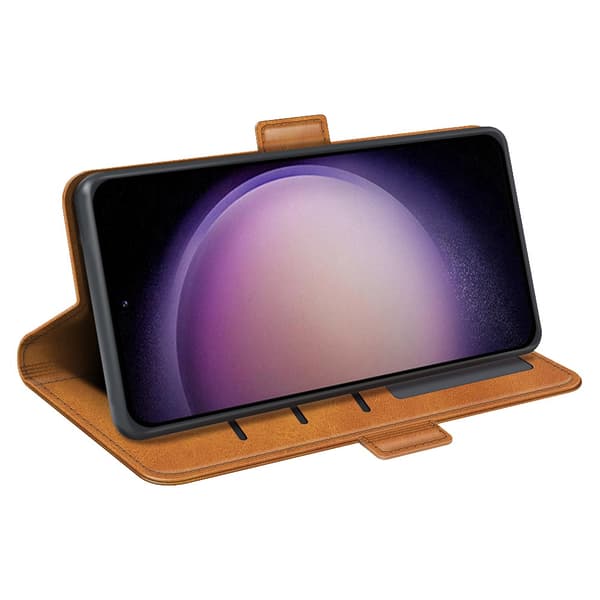 SKALO Samsung S23 FE Premium Wallet Flip Cover - Brun