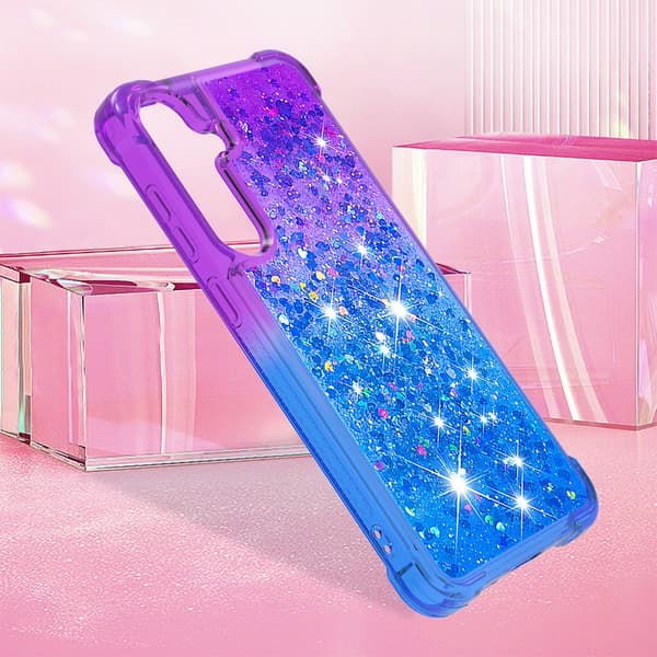 SKALO Samsung S24 Kvicksand Glitter Hjärtan TPU-skal - Lila-Blå