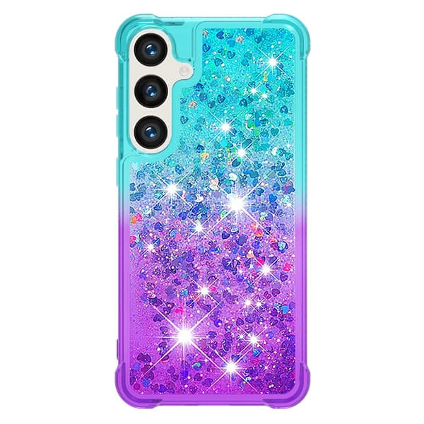 SKALO Samsung S24 Kvicksand Glitter Hjerter TPU Cover - Turkis-Lilla