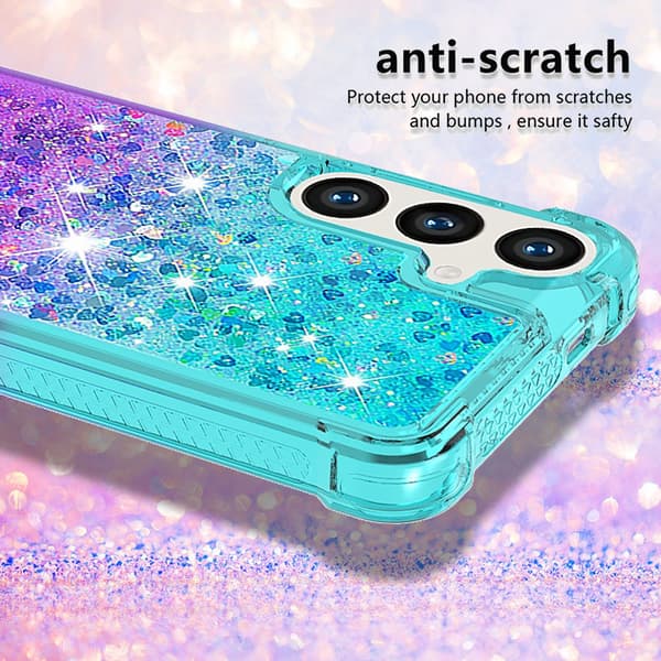 SKALO Samsung S24 Kvicksand Glitter Hjerter TPU Cover - Turkis-Lilla