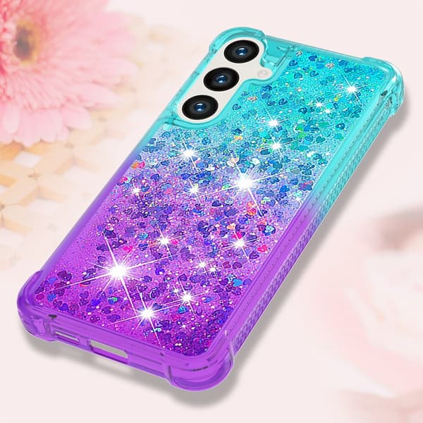 SKALO Samsung S24 Kvicksand Glitter Hjerter TPU Cover - Turkis-Lilla