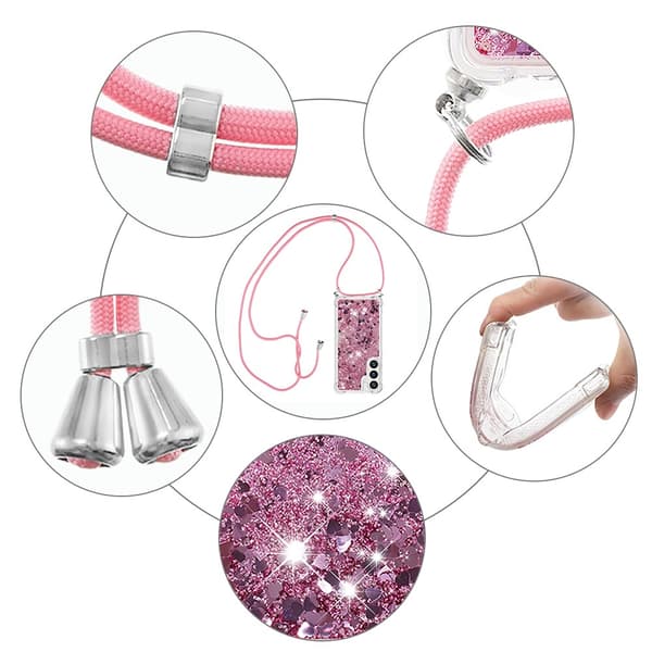 SKALO Samsung S24 Kvicksand Glitter Mobile Collar - Pink