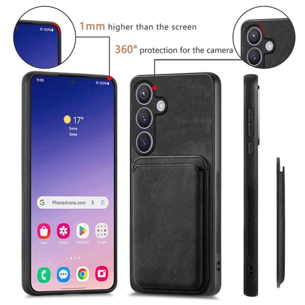 SKALO Samsung S24 PU-nahkakuori, jossa on irrotettava magneettinen lompakko - Musta