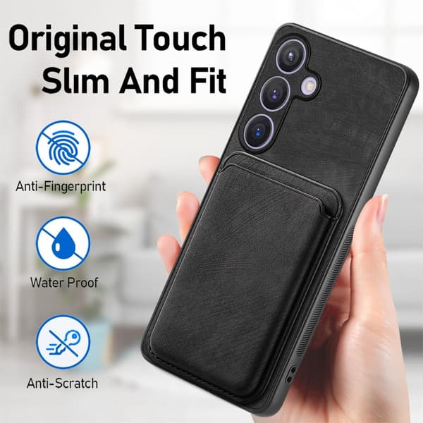 SKALO Samsung S24 PU-nahkakuori, jossa on irrotettava magneettinen lompakko - Musta