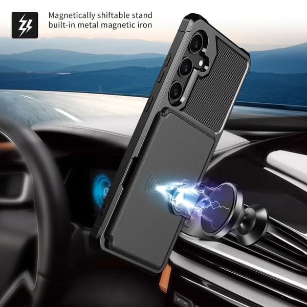 SKALO Samsung S24 Stødsikker cover med pung - Sort