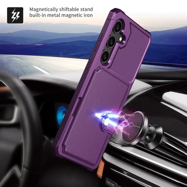 SKALO Samsung S24 Iskunkestävä kuori lompakolla - Violetti