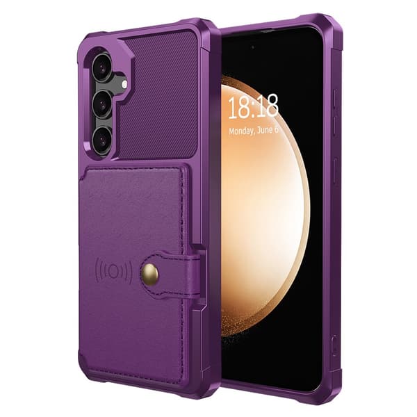 SKALO Samsung S24 Iskunkestävä kuori lompakolla - Violetti
