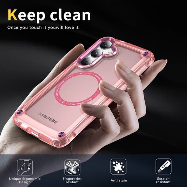 SKALO Samsung S24 Transparent TPU Magnet/Metal Cover - Pink
