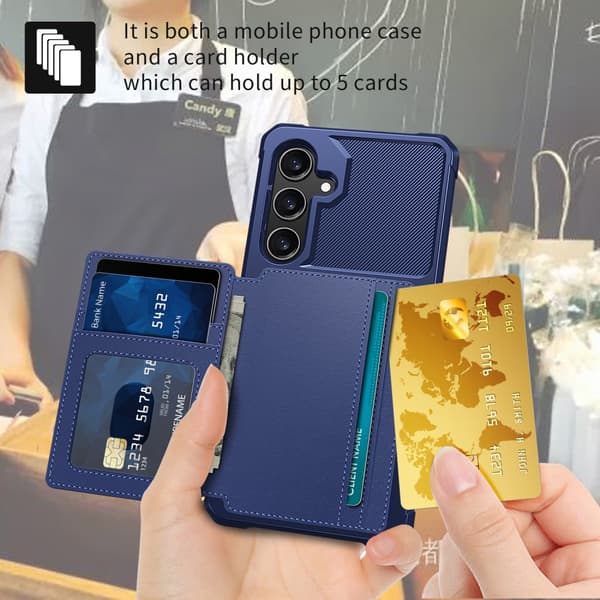 SKALO Samsung S24 Stødsikker cover med pung - Blå