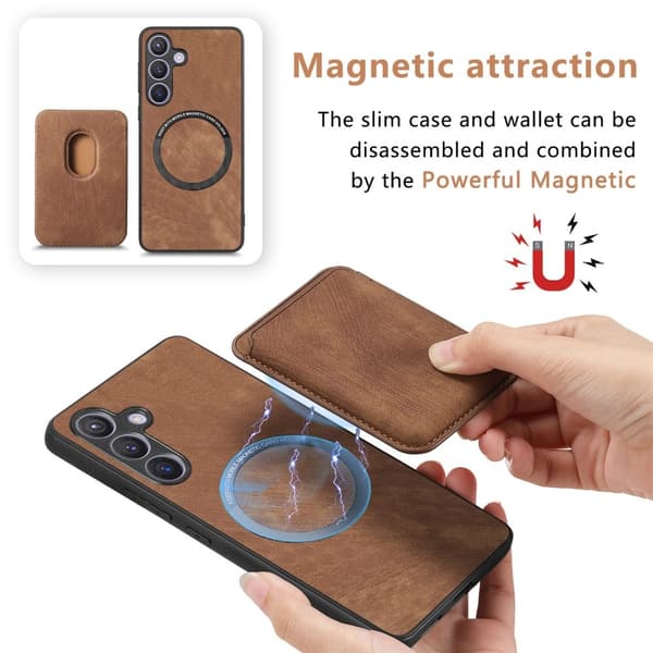 SKALO Samsung S24+ PU-læderskal med aftagelig magnetisk pung - Brun