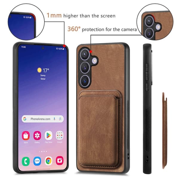 SKALO Samsung S24+ PU-læderskal med aftagelig magnetisk pung - Brun