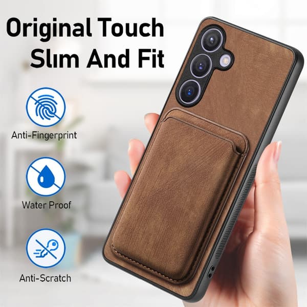 SKALO Samsung S24+ PU-læderskal med aftagelig magnetisk pung - Brun