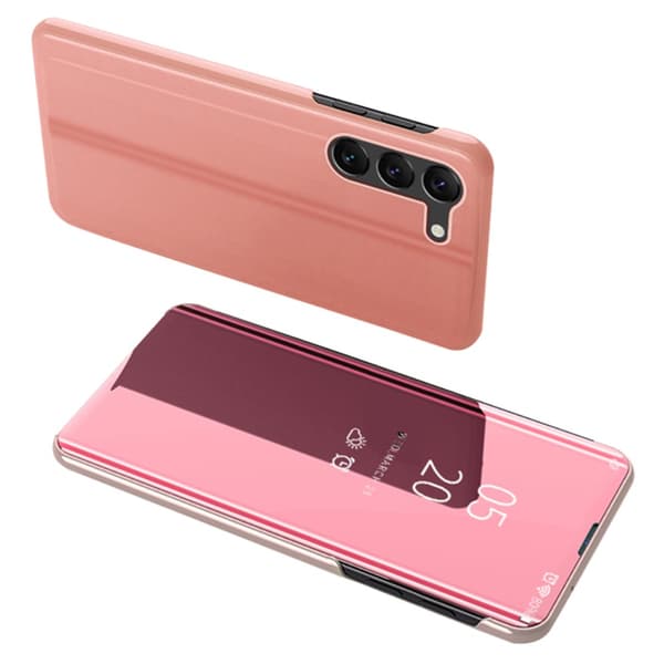 SKALO Samsung S24+ Clear View Flip Cover - Rosa guld
