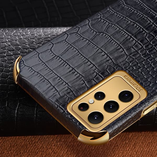 SKALO Samsung S24 Ultra Crocodile Guldkant Cover - Grøn