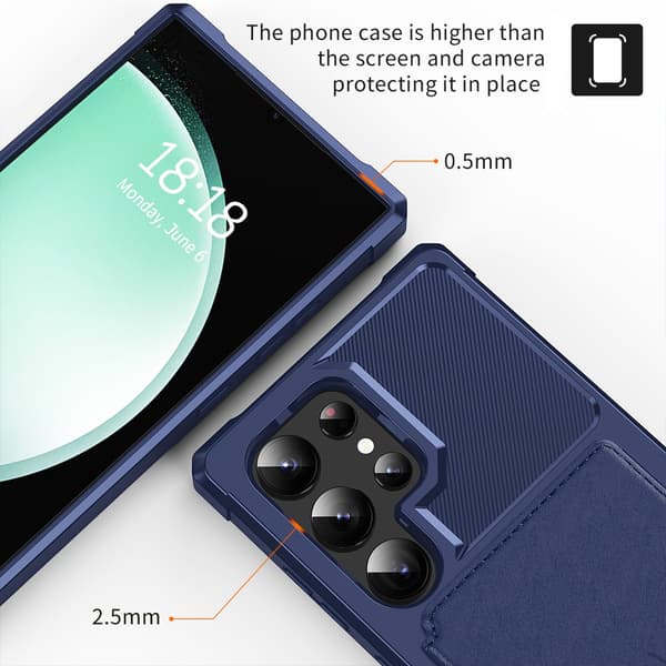 SKALO Samsung S24 Ultra Stødsikker cover med pung - Blå