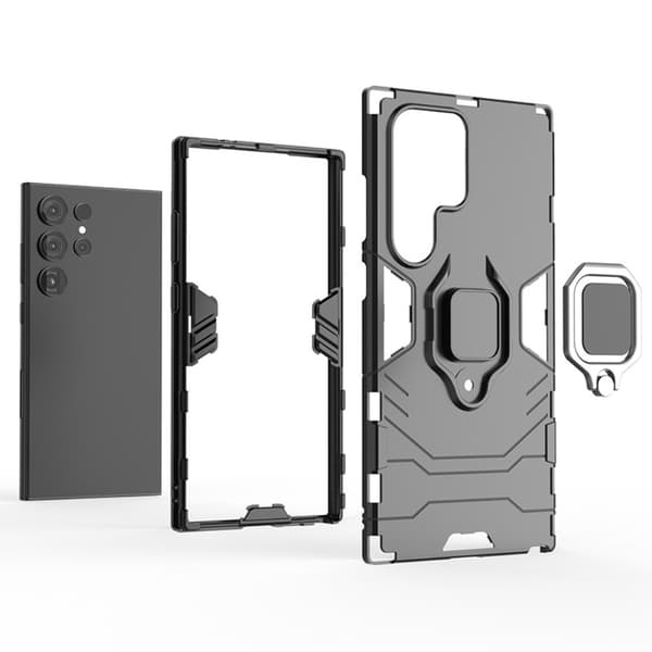 SKALO Samsung S24 Ultra Armor Hybrid metal ring cover - Sort
