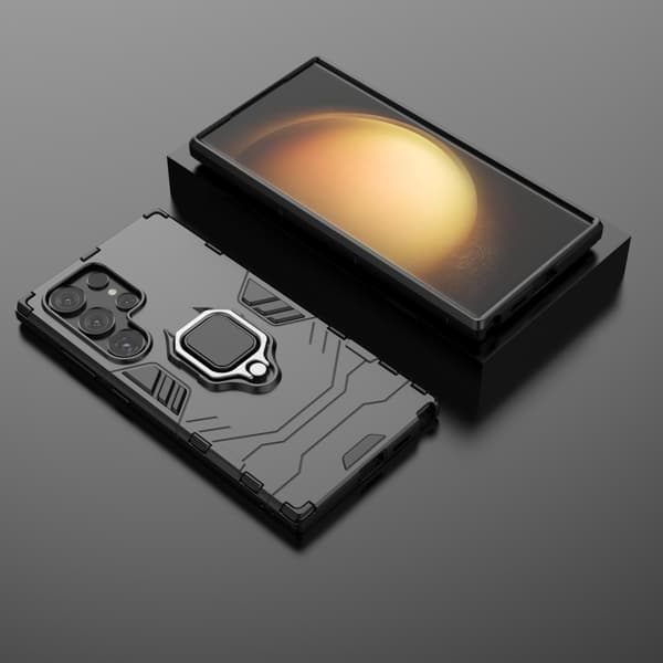 SKALO Samsung S24 Ultra Armor Hybrid metal ring cover - Sort
