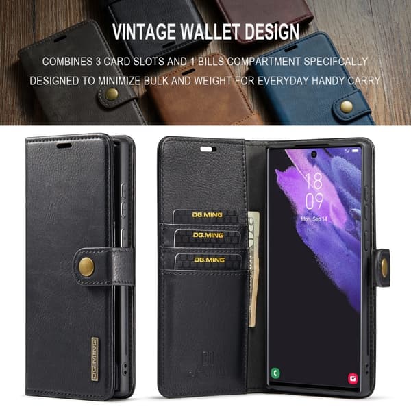 DG MING Samsung S24 Ultra 2-i-1 Magnet Pungetui - Sort
