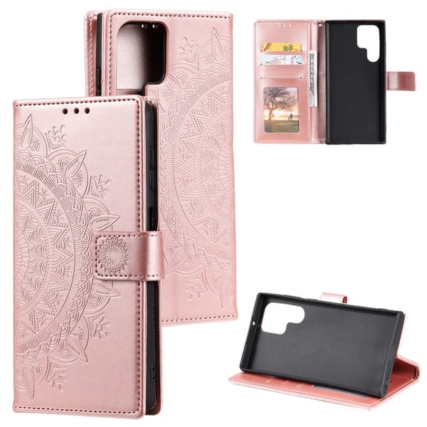 SKALO Samsung S24 Ultra Mandala Flip Cover - Rosa guld