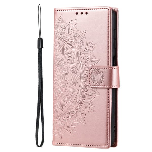 SKALO Samsung S24 Ultra Mandala Flip Cover - Rosa guld