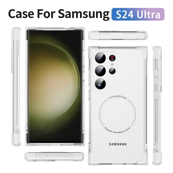 SKALO Samsung S24 Ultra Ekstra stærk magnetisk ring Bumper TPU-cover - Hvid