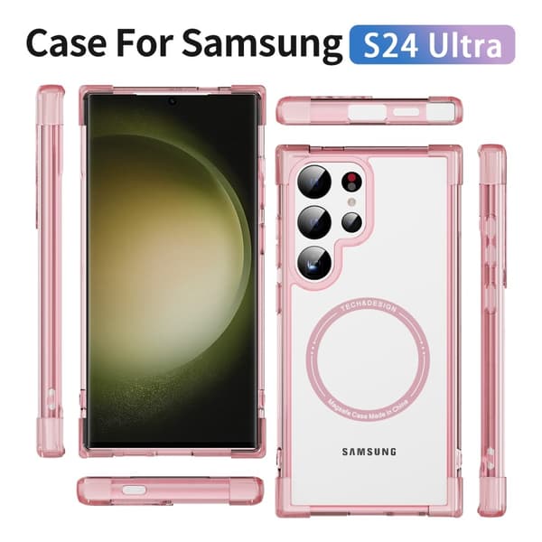 SKALO Samsung S24 Ultra Ekstra stærk magnetisk ring Bumper TPU-cover - Pink