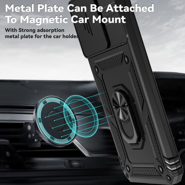 SKALO Xiaomi Redmi 13C 4G Armor Hybrid Metal Ring Camera Slider - Sort