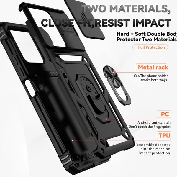 SKALO Xiaomi Redmi 13C 4G Armor Hybrid Metal Ring Camera Slider - Sort
