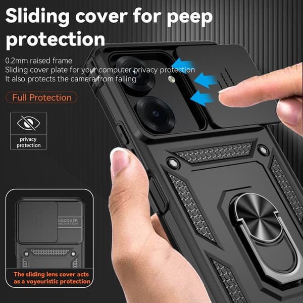SKALO Xiaomi Redmi 13C 4G Armor Hybrid Metal Ring Camera Slider - Sort