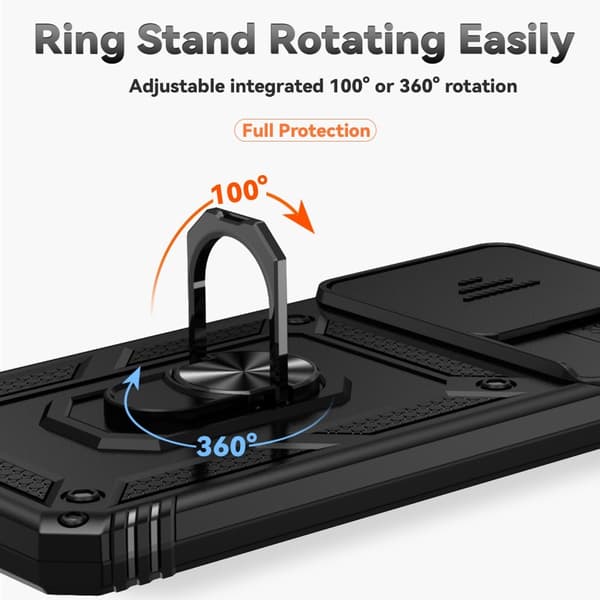 SKALO Xiaomi Redmi 13C 4G Armor Hybrid Metal Ring Camera Slider - Sort