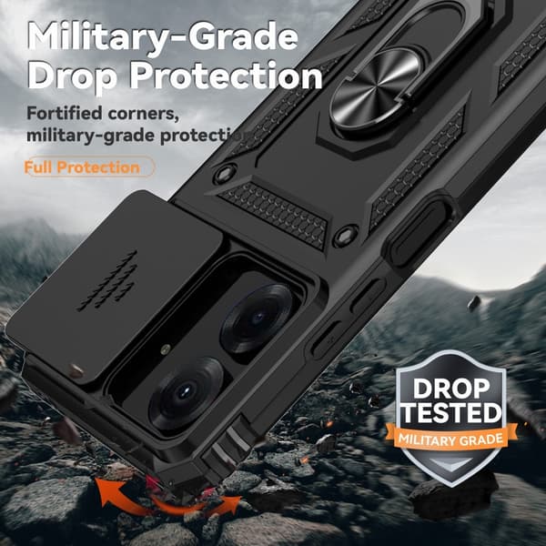 SKALO Xiaomi Redmi 13C 4G Armor Hybrid Metal Ring Camera Slider - Sort